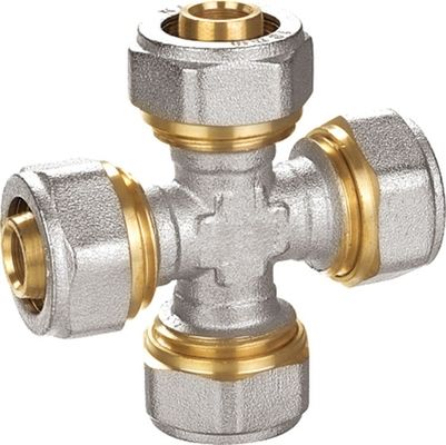 Sand Blast Nickel Plated Brass Pex-al-pex Fitting PF5010 Diameter Sama Empat arah Untuk Teknik Pengolahan