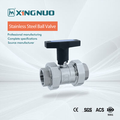 PTFE Seal Material Stainless Steel Ball Valve dengan ujung sambungan bergelombang 3 bagian untuk kontrol pipa industri hingga 1000 PSI